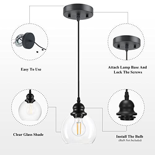Modern Pendant Light Fixtures, Industrial Hanging Ceiling Lamp With Clear Glass Shade, Vintage Black Pendant Lighting For Kitchen Island Living Room Hallway Bedroom Dining Hall Office Bar Farmhouse #TOP6