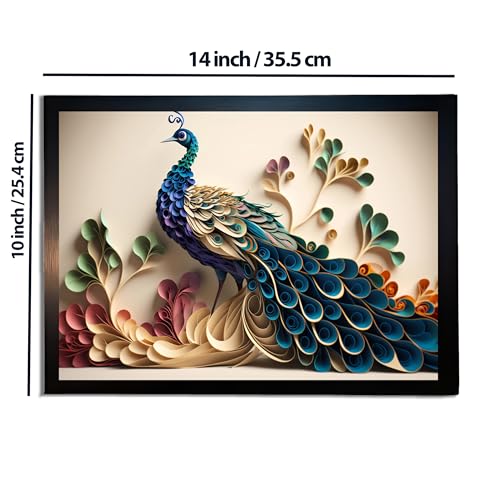 Image of redbakers.in Peacock Wall Art Print, Framed Paintings, Living Room Decor Vastu || Stylish Picture Frame for Home & Office Decoration|| Best Gift Size 10 x 14 Inch (Modern, MILLIE, 10 X 14 Inch)