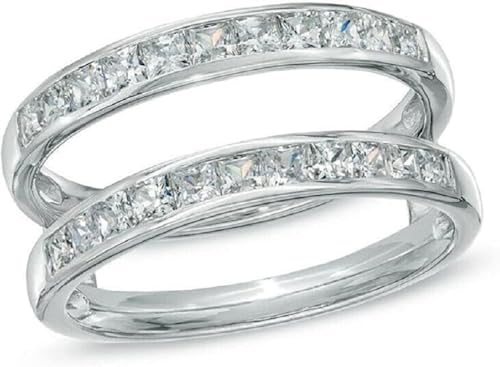 14K White Gold Finish Princess Cut White Diamond Channel Set Engagement Wedding Enhancer Wrap Ring Guard for Women's