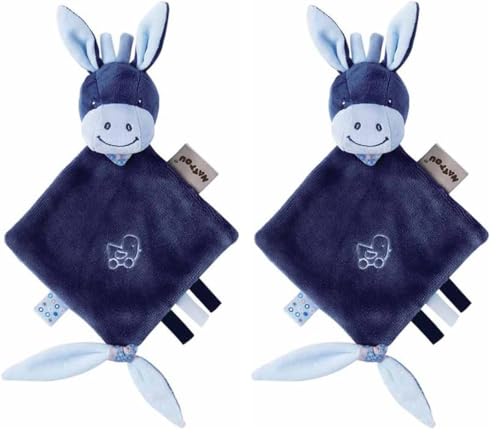 Nattou 321136 Mini Doudou Âne Alex pour Voiture, 30 x 20 cm, Alex et Bibou, Bleu (Lot de 2)