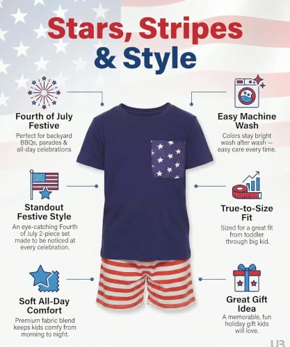 Image of Boys 2pc Shorts Set Outfit Short Sleeve Shirt with Classic Applique Print and Shorts