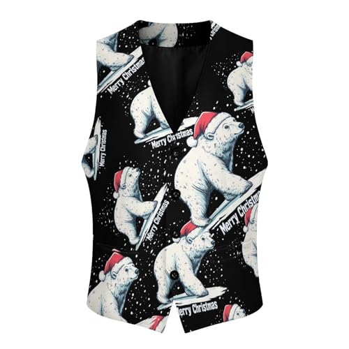White Bear Christmas Men's Suit Vests Dress Vest V-Neck Waistcoat Slim Business Formal with Pocket4