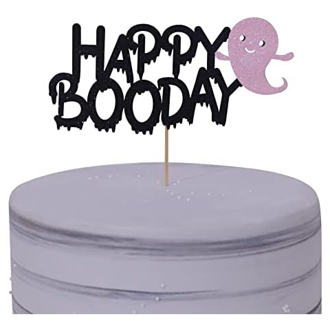 Happy Boo Day Cake Topper - Glitter Girl Halloween Birthday Cake Topper for Girl, Halloween Birthday Party Birthday Cake Decorations Cover