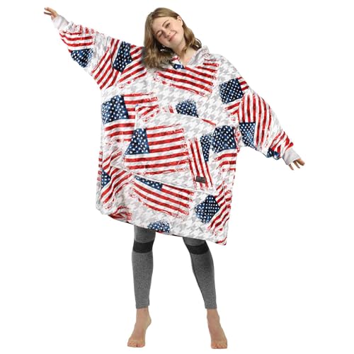 Catalonia American Flag Print Blanket Hoodie Sweatshirt, Oversized Wearable Fleece...