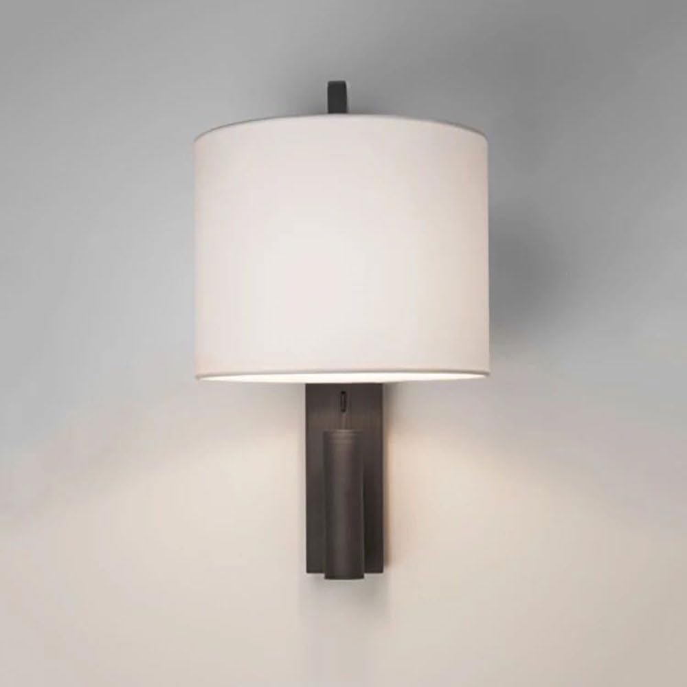 Aplique de pared de lino Foco de lectura de cabecera moderno ajustable Lámpara de pared de decoración interior cilíndrica con pantalla de tela e interruptor de encendido / apagado, accesorio de ilumin