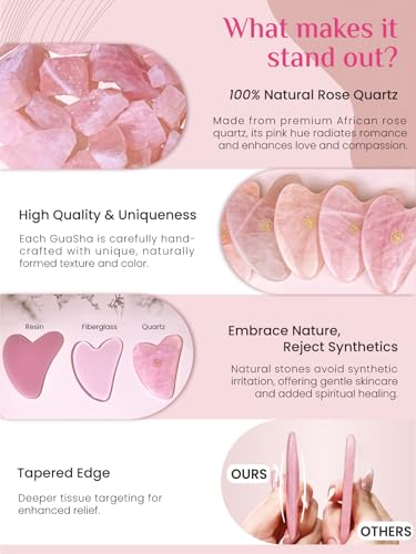 Image of Rena Chris Gua Sha Facial Tools, Rose Quartz Guasha Tool for Acupuncture, Manual Massage Tool for Jawline Sculpting and Puffiness Reducing, Gua Sha Facial Massage Tool with Silicone Case (Rose Pink)