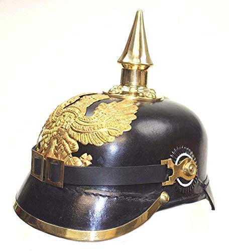 AnNafi German Pickelhaube Helmet | Leather Pickelhaube Imperial Prussian Helmet | Brass Military Officer Spiked Menâ€™s Costume | WWI & WWII Helmets Replica Larp Re-enactment Party Cosplay Costumes