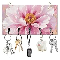 DELORIGIN Oil Painted Flowers Key Holder Wall Mounted Display Wooden Key Racks with 5 Metal Hooks Keys Hanger Storage Organizer for Wall Decorative Door Entryway Hallway Kitchen New Home Gift