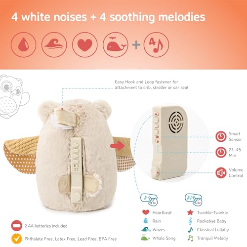 Image of Cloud b Sound Machine with White Noise Soothing Sounds | Cuddly Stuffed Animal | Adjustable Settings and Auto-Shutoff | Nighty Night Owl Smart Sensor
