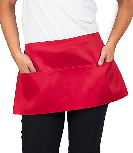 KNG Waitress Apron with 3 Pockets – 11 inch Waist Apron - Red