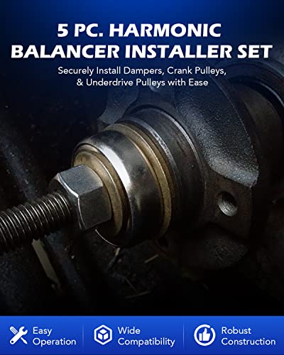 Orion Motor Tech Harmonic Balancer Installer Set, 5Pc Long Reach Crank Pulley Underdrive Pulley Damper Installation Tool For V8 And V6 Engines With 4 Adapters, Compatible With Dodge Ford Chrysler Gm #TOP1