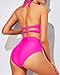 Tempt Me Women Hot Pink Two Piece High Waisted Bikini Set Swimsuits Push Up Halter Tummy Control Bottoms Bathing Suits M