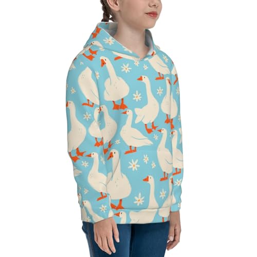White Geese and Flower Kids Pullover Hoodies Boys Sweatshirts Girls Athletic Clothes with Pocket3