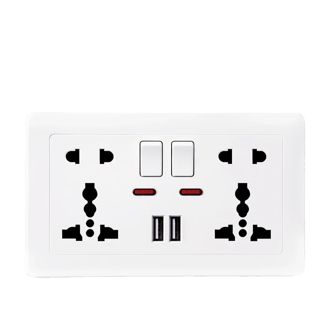 Prise De Charge USB 2,1 A, Double Port USB, AC 110-250 V, 13 A, Prise Murale Multifonctionnelle À 5 Trous Avec Mise À La Terre Standard