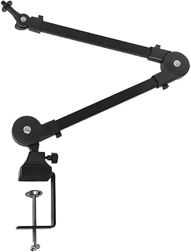 Soporte de brazo de micrófono resistente ajustable y plegable de metal negro para estudio y actuaciones en vivo