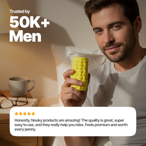 Image of NOOKY Surge 2-in-1 Sleeve Massager & Water Based Natural Lube for Men | Waterproof Stretchable Ribbed Design | Super Soft Silicone | Stress Relief & Relaxation | Yellow Colour