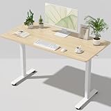 Veken 55 Inch Large Electric Standing Desk, 4 Memory Heights Adjustable,Sit to Stand Up, Work Home Office Computer Table for Study, Walking Pad, Writing, and Games, Wooden Desktop Desks, Nature Wood