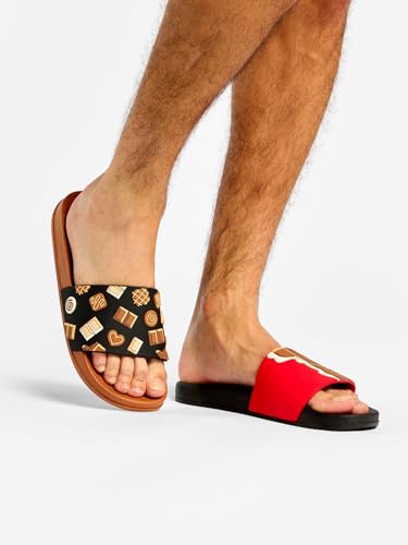 Dedoles Badeschuhe & Hausschuhe Damen Herren & Kinder Badesandalen lustige Designs Bücher Kaffee Party Pizza Fuchs Bär Lama Wolken Geschenk, Farbe: Schokoladenliebe, Gr.: 41 EU 5