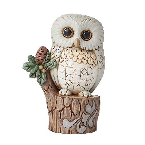 Enesco Jim Shore Heartwood Creek White Woodland Owl on Tree Stump Figurine, 4 Inch, Multicolor