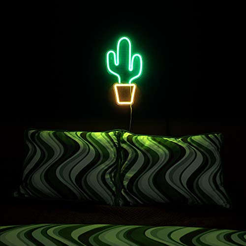 Isaac Jacobs 19” x 10” inch LED Neon Green Cactus with Yellow Planter Wall Sign for Cool Light, Wall Art, Bedroom Decorations, Home Accessories, Party, and Holiday Décor: Powered by USB Wire (CACTUS)