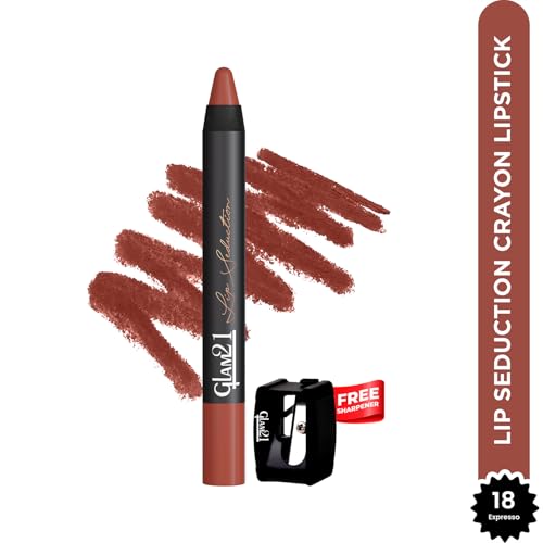 Image of Glam21 Lip Seduction Non- Transfer Crayon Lipstick up to 12 Hours Stay | Lightweight & Longlasting|Creamy Matte | Smudge Proof - 3.6gm|Expresso-18 (Matte)
