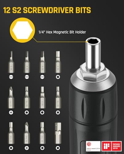 Fanttik TS2 PRO Torque Screwdriver Wrench Set, T-handle, Bits Storage Design, 12 Pcs S2 Steel Bits, 1/4" Drive, 15-75 in-lbs, Suitable for Bike and Maintenance