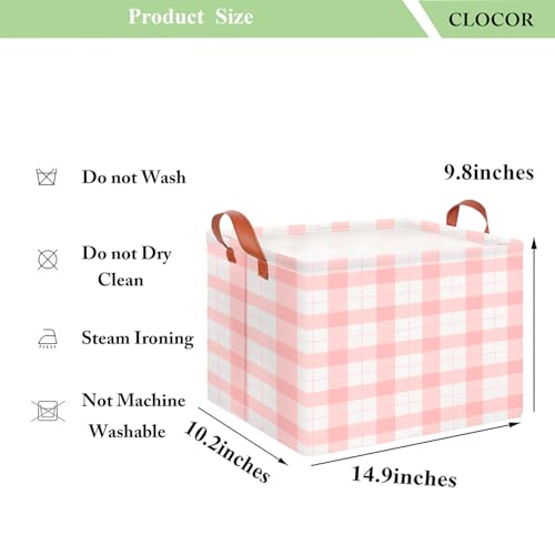 Image of CLOCOR Rectangular Storage Basket,Collapsible Storage Bin,Waterproof Books Box with Handles,Gift Basket(Pink Grid)