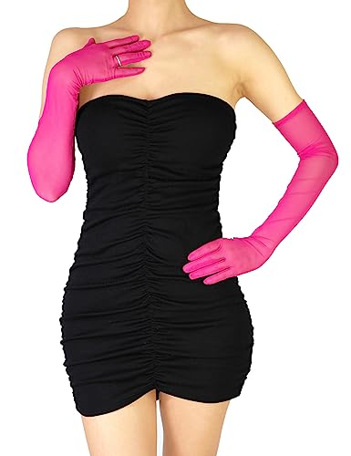 XXDingbs Womens 1920s Flapper Extra Long Sheer Opera Gloves Mesh Tulle Gloves for Bridal Christmas Costume Party Dance Rose
