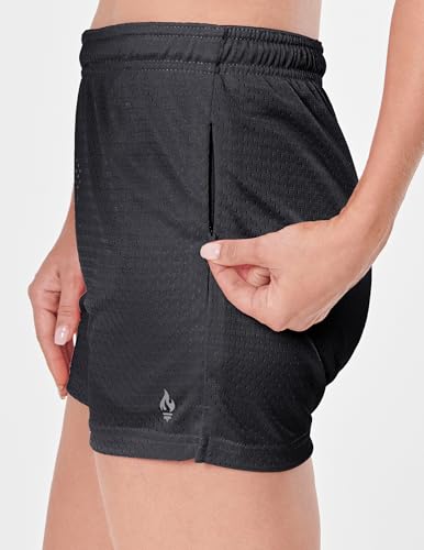 5-Pack Women's Athletic Shorts Mesh Basketball, Ladies Active Loose Pull-On Shorts with Zipper Pockets, 5" Inseam3