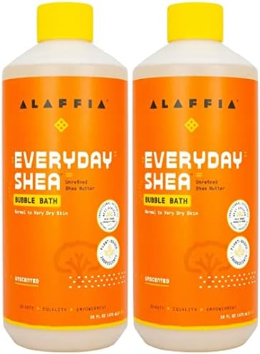 Alaffia Everyday Shea Bubble Bath, Soothing Support for Deep Relaxation and Soft Moisturized Skin, Made with Fair Trade Shea Butter, Cruelty Free, No Parabens, Vegan, Unscented, 2 Pack - 16 Fl Oz Ea
