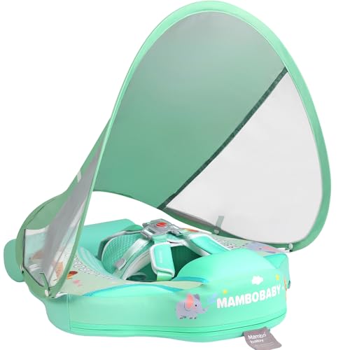 Image of Mambobaby Float with Canopy and Tail New Upgraded Non-Inflatable Baby Pool Float Mambo Float Swim Trainer Solid Infant Swim Float Adjustable Pearl Foam Baby Swim Ring
