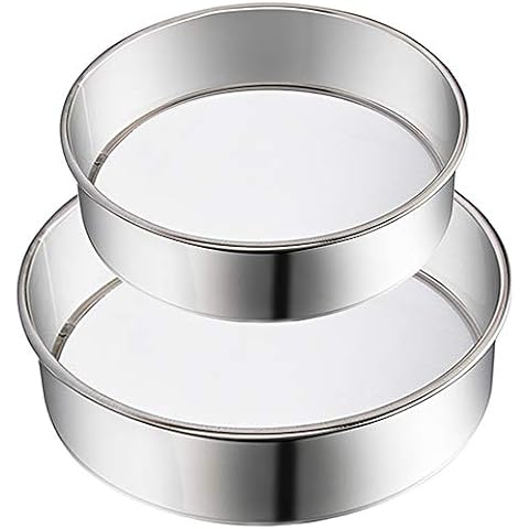 2 Pack Flour Sifter,Stainless Steel Fine Mesh Strainers Flour Sieve,60 Mesh Round Sifter for Baking Cake Bread (6-Inch and 8-Inch) Cover