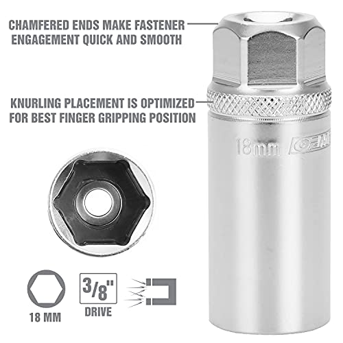 Oem Tools 22881 18 Mm 3/8 Inch Drive Magnetic Spark Plug Socket | Works On Vintage And Modern Passenger Vehicles With 18 Mm Spark Plugs | 2.5 Inches Deep | Strong Magnet Keeps Spark Plug In Place #TOP3