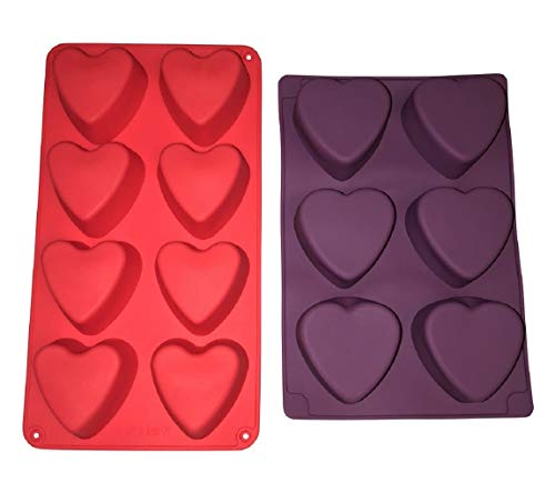 2 Silicone Heart Soap Molds –Valentines Day Holiday Hearts Shaped – Homemade Soaps Cake Bath Bombs – DIY Baked Party Gifts Supplies - Random Colors Baking Bundle by Jolly Jon