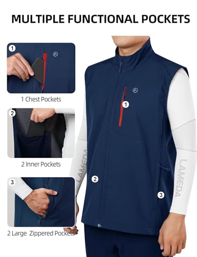 Image of Men's Windproof Vest Lightweight Casual Fleece-lined Softshell Sleeveless Jacket for Travel Hiking Running Golf