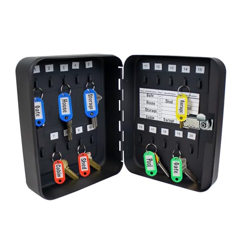 Lucky Line 20 Hook Combination Locking Metal Key Cabinet Organizer, Black (62700), 20 Hooks