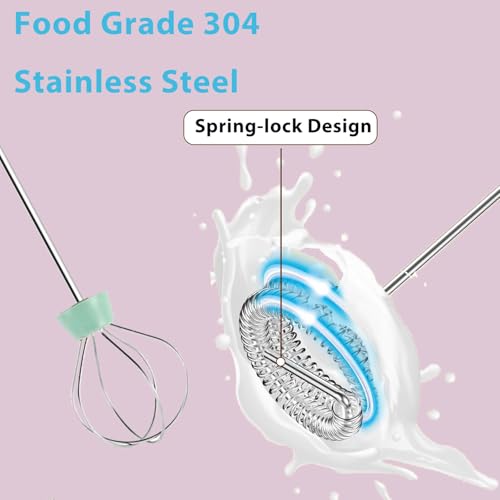 Image of Rechargeable Handheld Milk Frother Wand with Stand | Foam Maker, 2 Detachable Whisk Drink Mixer, Frother Wand with 3 Speed for Coffee, Matcha, Latte,Egg, (Green)