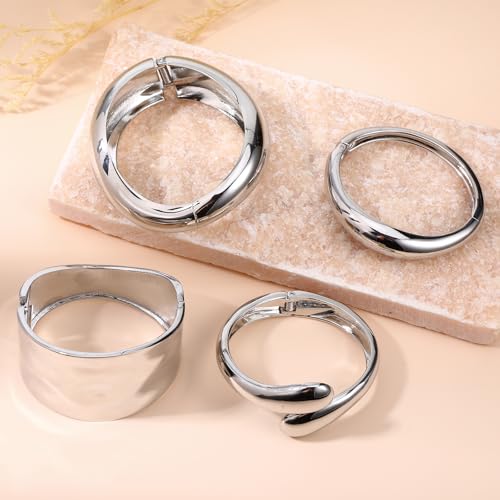 4 Pcs Gold Cuff Bracelets for Women,Minimalist Statement Chunky Gold Bracelet Set,Upper Arm Punk Jewelry,Fashion Jewelry Bracelets for Women2