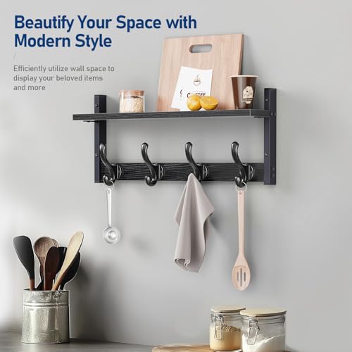 Image of Tatub 20 inch Rustic Coat Rack Wall Mount with Shelf, Wall Hooks with Shelf, Heavy Duty Entryway Organizer Hangers for Hanging, Hat, Bag, Jacket for Bathroom, Living Room, Bedroom, Black