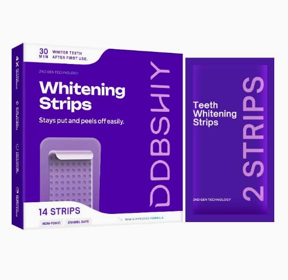 Tiras Blanqueadoras Dientes Sensibles,14 Whitening Strips Lila con Fórmula 4X - Blanqueamiento Dental sin Dolor para Café y Té - Cuidado Bucal Diario para Hombre y Mujer ilumina la Sonrisa