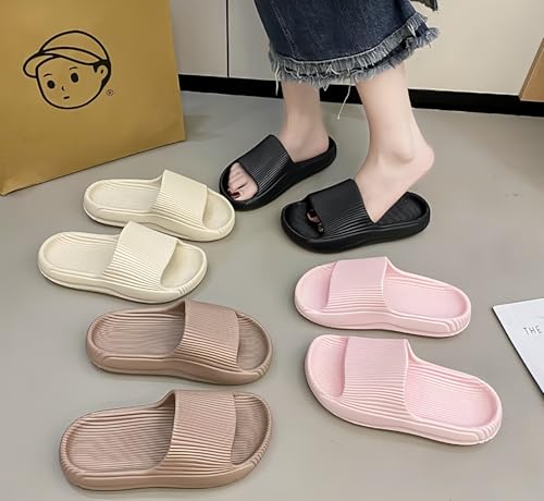 1 Pair Non-Slip Quick-Dry EVA Shower Slippers, Thick Cushion Bath Sandals, Indoor Outdoor Fashion Casual Couple Slippers for Men Women（Size：40-41，Pink）4
