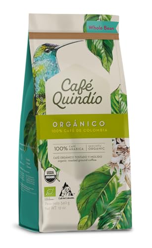 Image of Cafe Quindio Medium Roast 100% Colombian Excelso Whole Bean Arabica Coffee - USDA Certified Organic - 12 Ounce (Pack of 1)