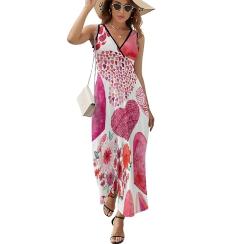 Robe longue d'été sans manches PNK Love | Robe maxi décontractée à col en V pour femmes