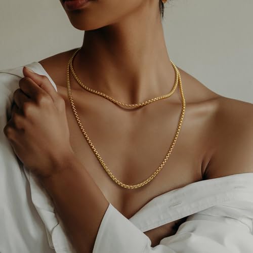 14K Gold Chain for Women Mens Necklace Chains 14K Gold Necklaces for Men Womens Necklaces 3.5mm Box Chain Necklace for Women Jewelry for Womens 16-30 in3