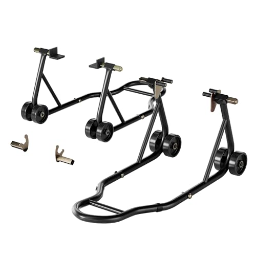 SPECSTAR Universal Motorcycle Stands, 882 Lbs Capacity Front Rear Wheels Lift Combo with U+L Adjustable Swingarm Spool, Heavy Duty Paddock Stands fit for BMW, Suzuki, Yamaha, Honda, Kawasaki, Black by SPECSTAR - Used condition - US$58.49