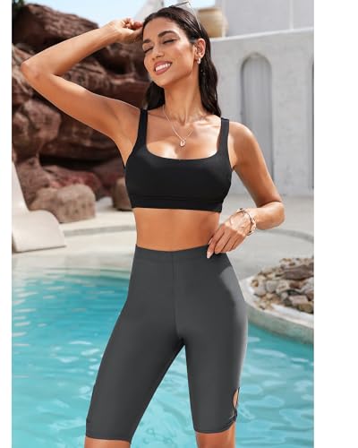 GRAPENT Swim Shorts Women High Waisted Cutout Beach Long Board Shorts Swimwear 11'' Inseam Short Swim Pants Bottom Only4
