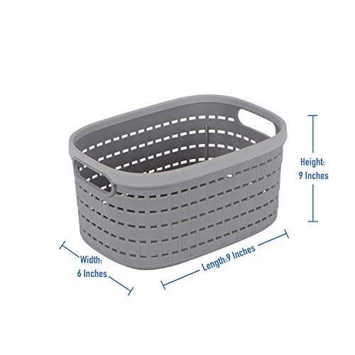Simplify 3 Pack Basket Weave Storage Tote Bin, Good for Organizing Toys, Accessories, Small Items, Counter Top, Office, Dresser, Grey