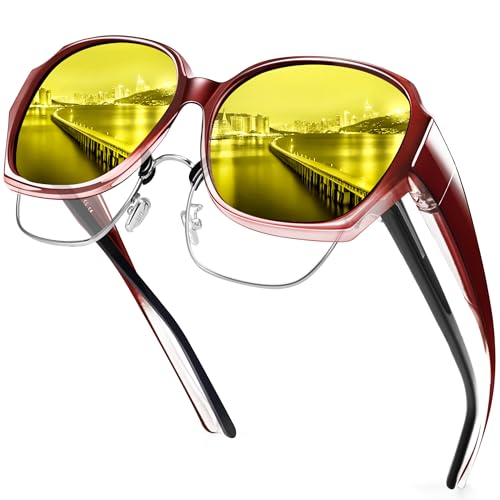 URUMQI Night Vision Driving Glasses for Women Men TR90 Anti-glare Nightsight Glasses Fit Over Eyeglasses for Driving