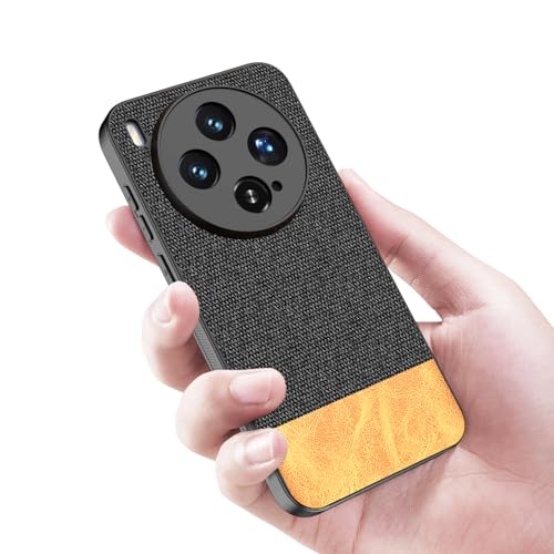 Image of Kapa Soft Fabric & Leather Hybrid Protective Back Cover for Vivo X300 5G | Shockproof Slim Hard Anti Slip Back Case (Black,Brown)