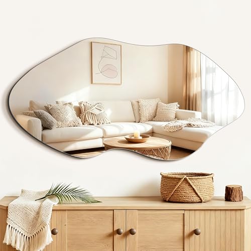 FICTOR Irregular Asymmetrical Wall Mirror, 36" x 19" Modern Decorative